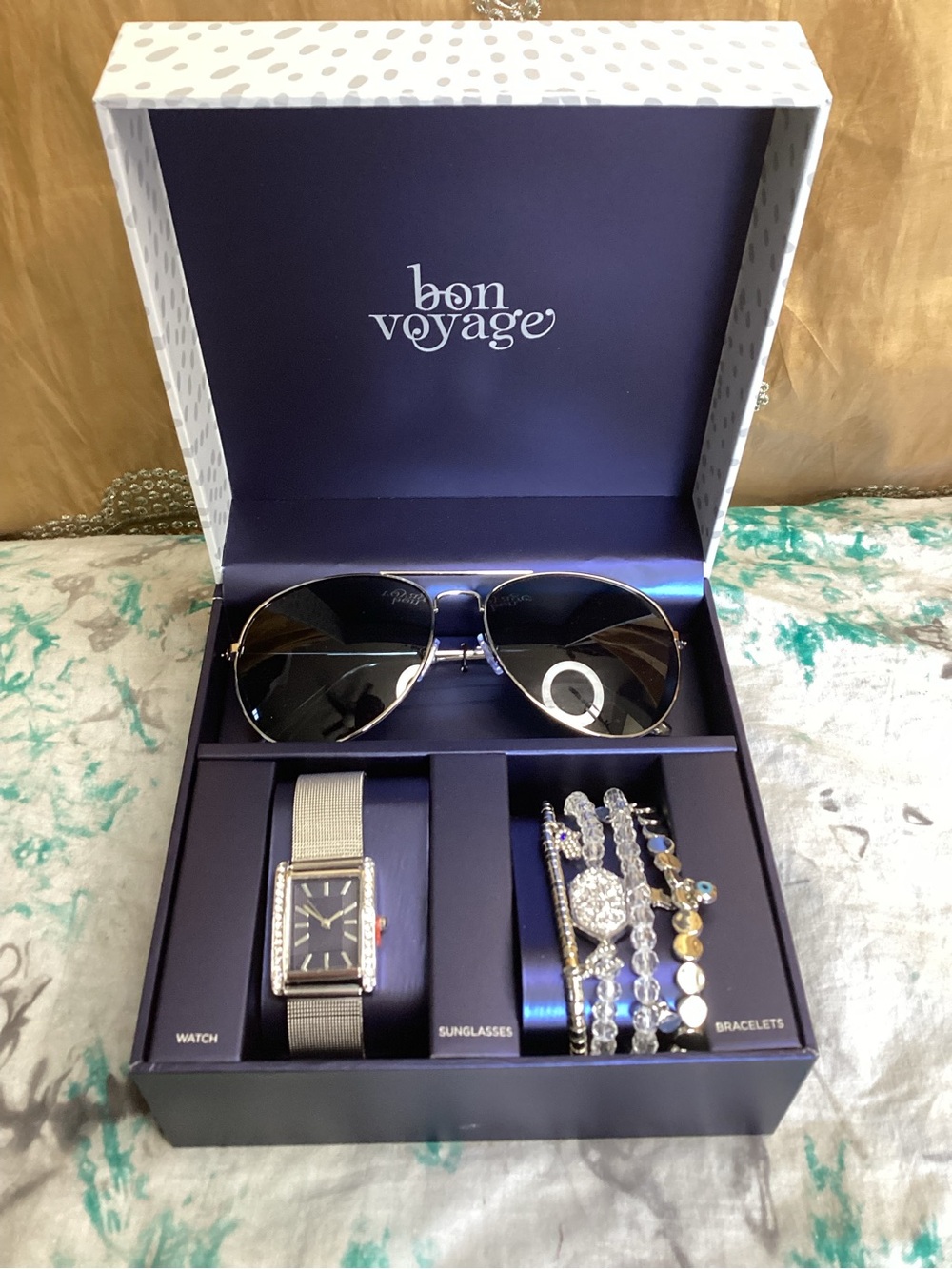 Bon Voyage Women's Sunglasses, Watch & Four Bracelets Gift Set - Silver